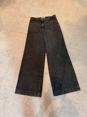 Sessun black/grey wide leg stripe denim pant. Size FR 36/ USA 4